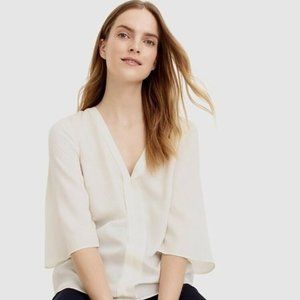 J. Crew 365 Hammered Silk V-neck Blouse, Pearl, Size ST